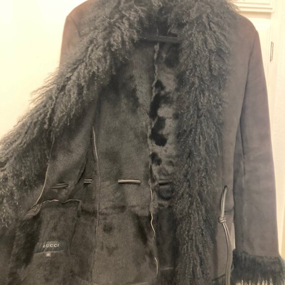 Gucci Tom Ford Era F/W 1999 Black Suede and Shearling Coat 90s Y2K Vintage - Picture 14 of 16